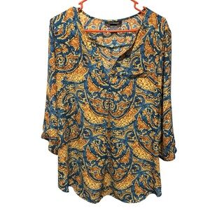 Ashley Stewart Blue and Orange 3/4 Sleeve Blouse sz 14/16